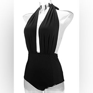 COCOSHIP plus size 3X Black Retro One Piece Backless Swimsuit High Waisted NWT